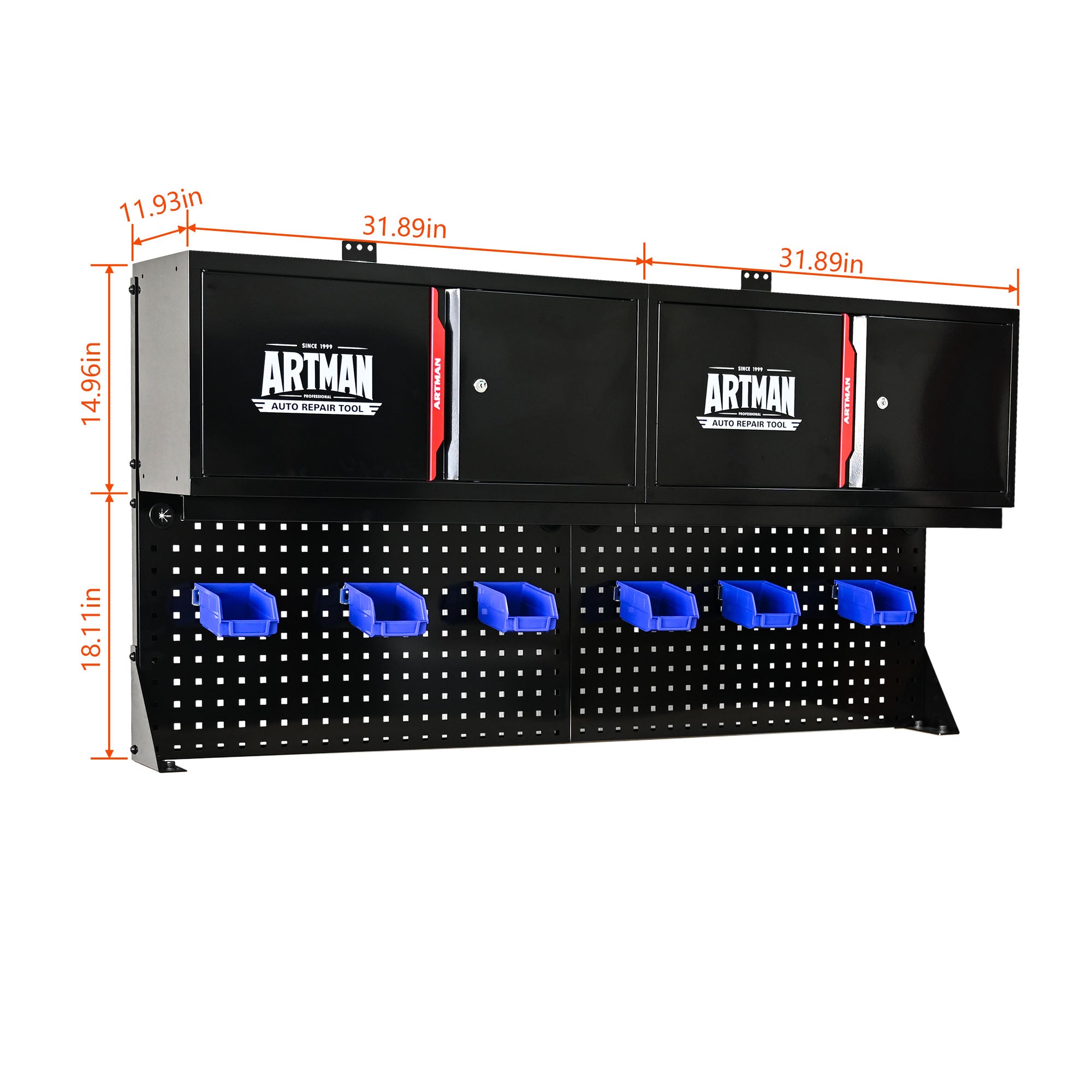 Wall-Mounted Double-Door Cabinet with Tool Rack