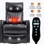 Black Faux Leather Heat Massage Manual Recliner Chair