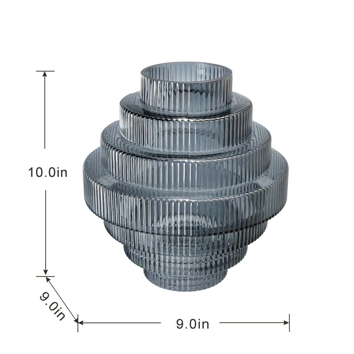 D9.1x9.8" Multi-Tiered Geometric Vase with Smoked Finish