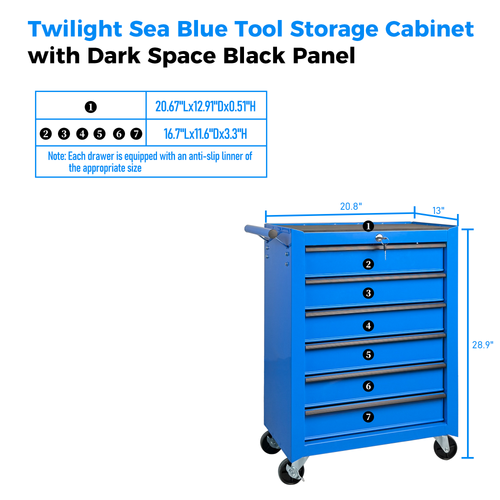 Rolling Metal Tool Chest with 6 Drawers - Blue