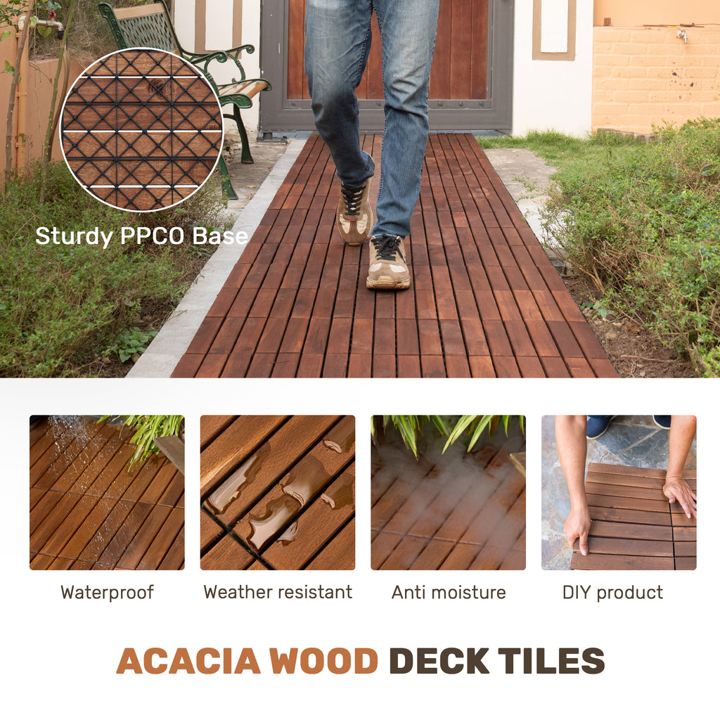 30 PCS Interlocking Deck Tiles Striped Pattern
