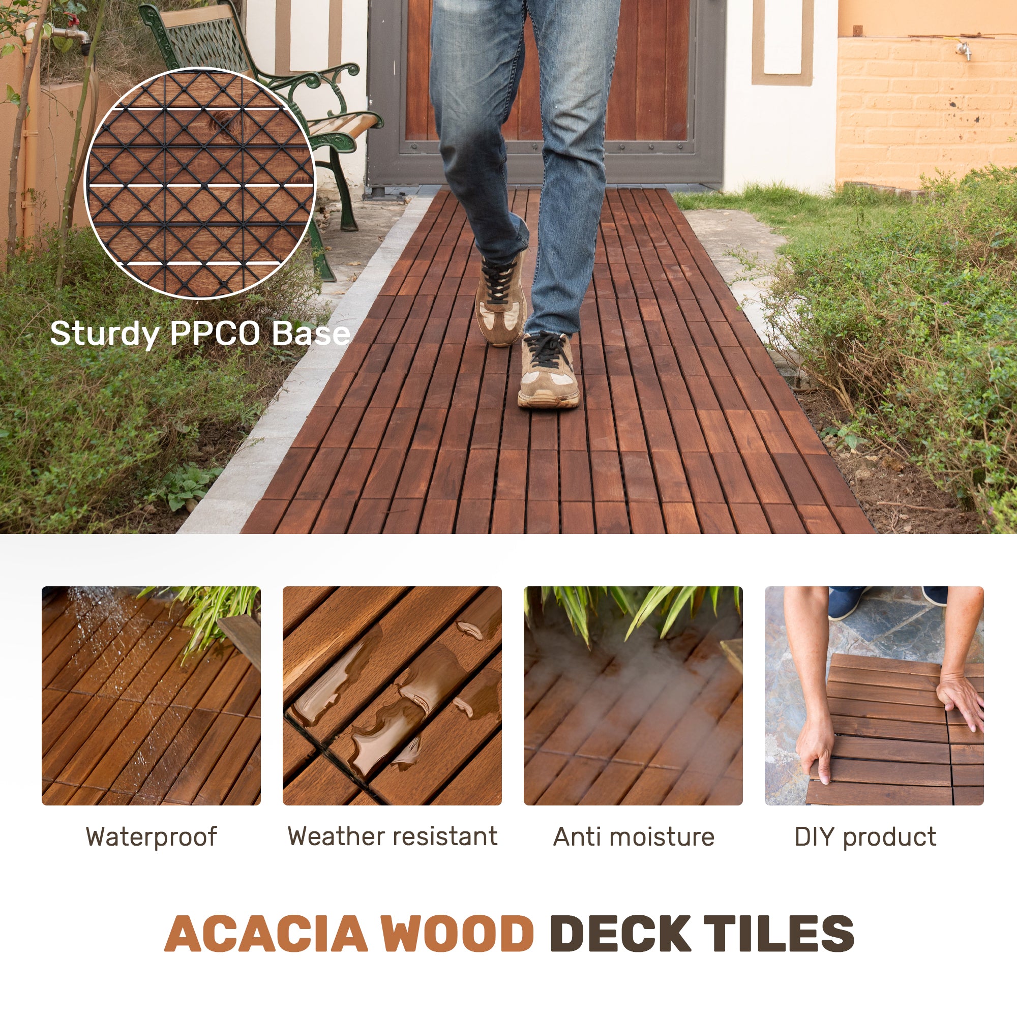 30 PCS Interlocking Deck Tiles Striped Pattern