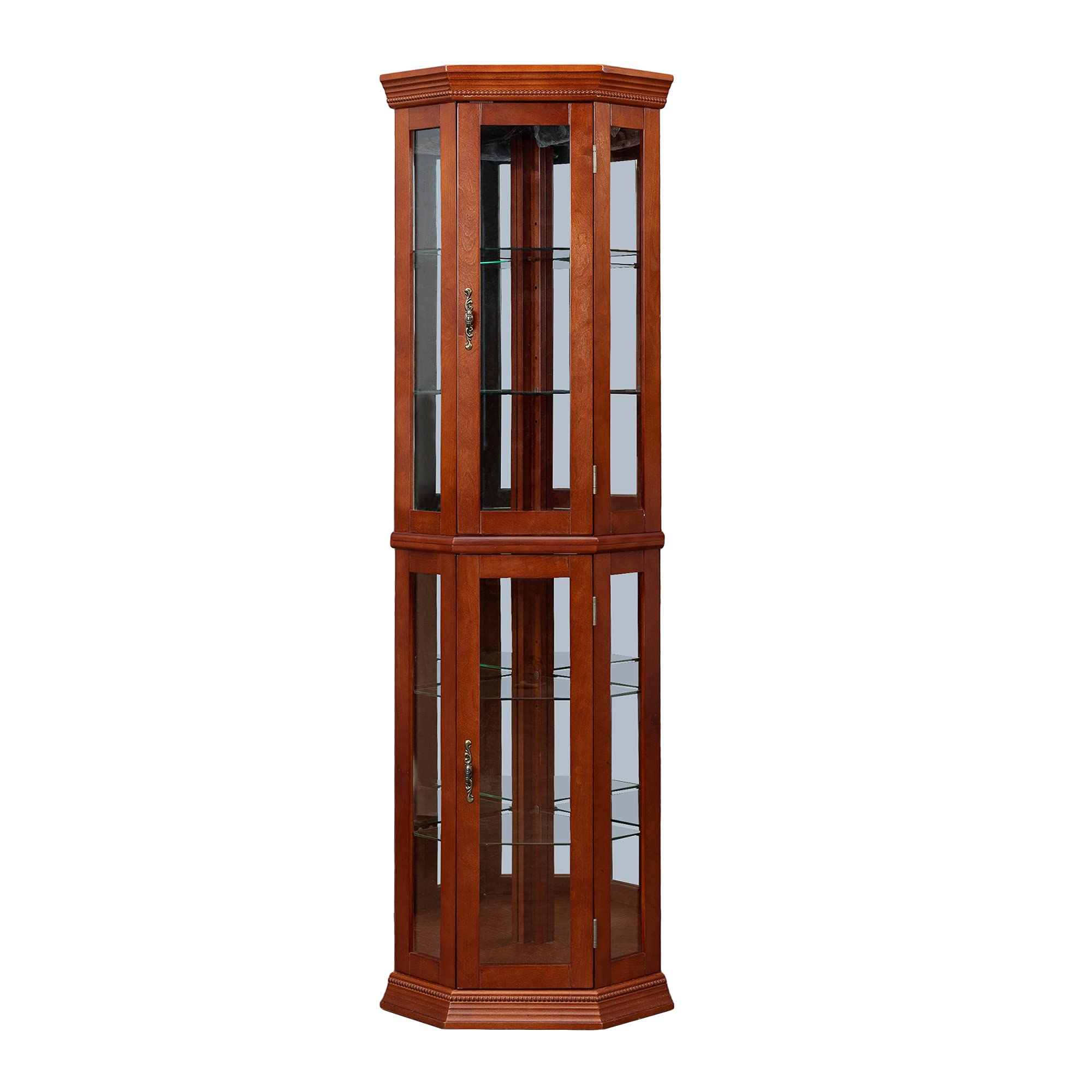 Corner Curio Cabinet with Adjustable Glass Shelves and Lights