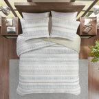 3 Piece Seersucker Quilt Set Taupe/Blue Full/Queen