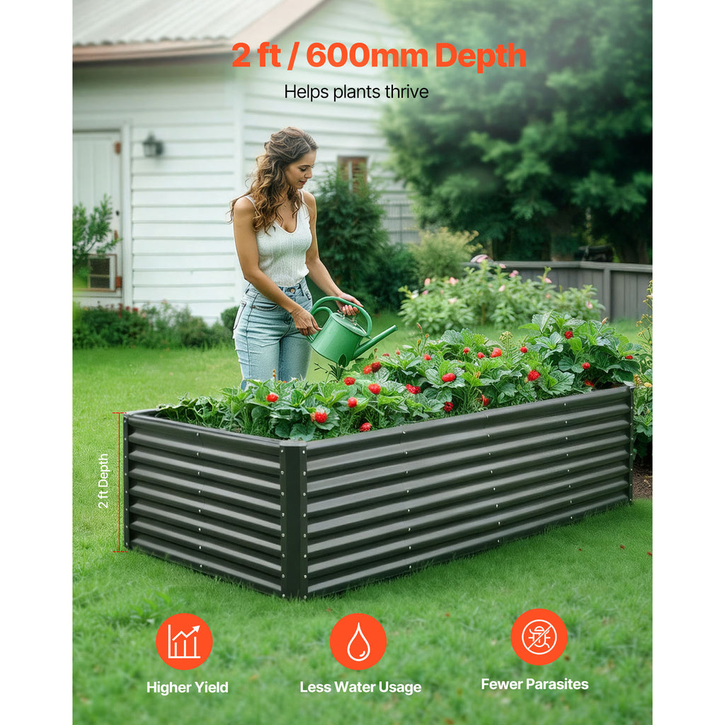 Metal Raised Garden Bed - 8 x 4 x 2 ft Galvanized Planter