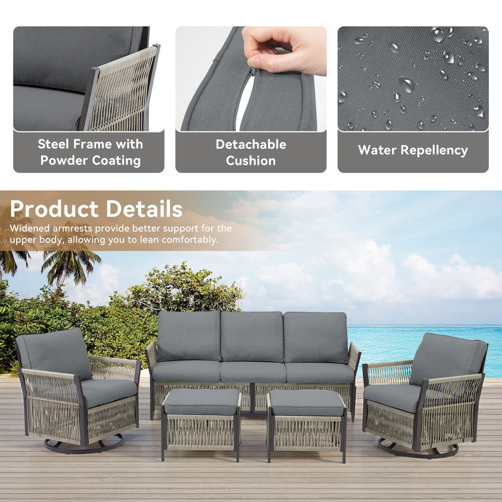 73.6" Outdoor Patio Sofa, 3-Seat Rattan Couch