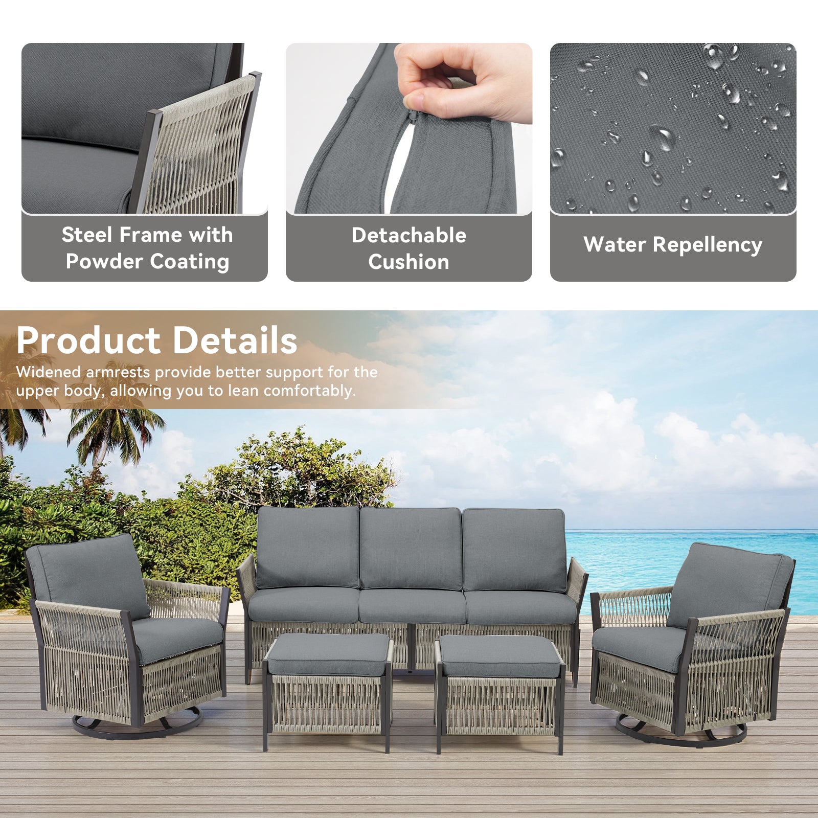 73.6" Outdoor Patio Sofa, 3-Seat Rattan Couch
