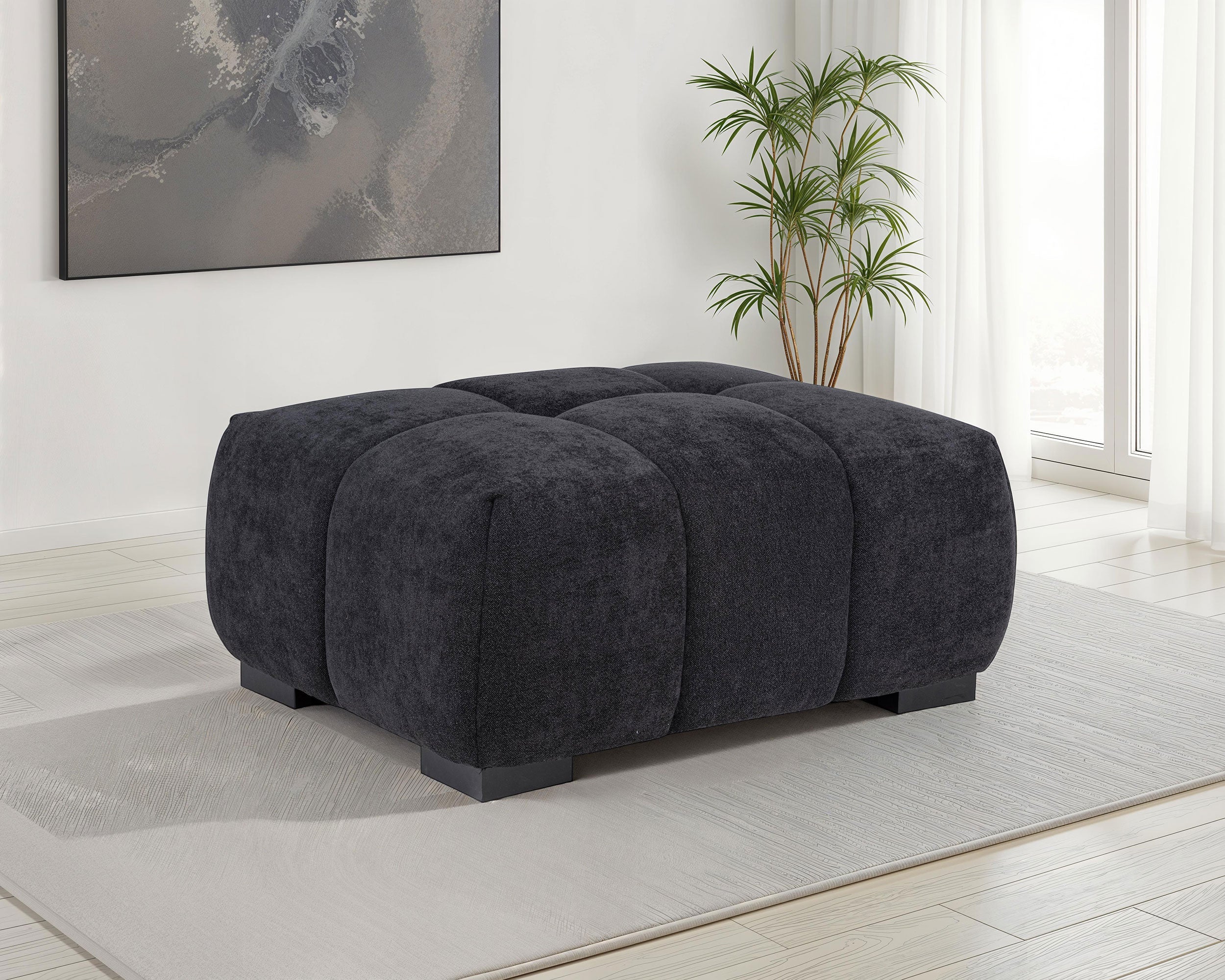 Octavia Upholstered Rectangular Ottoman Black-