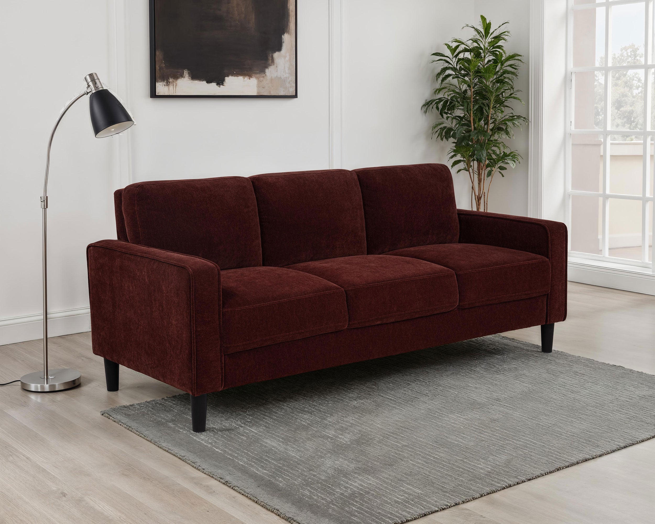 Ruth 77-inch Fabric Upholstered Track Arm Sofa Rust Red-