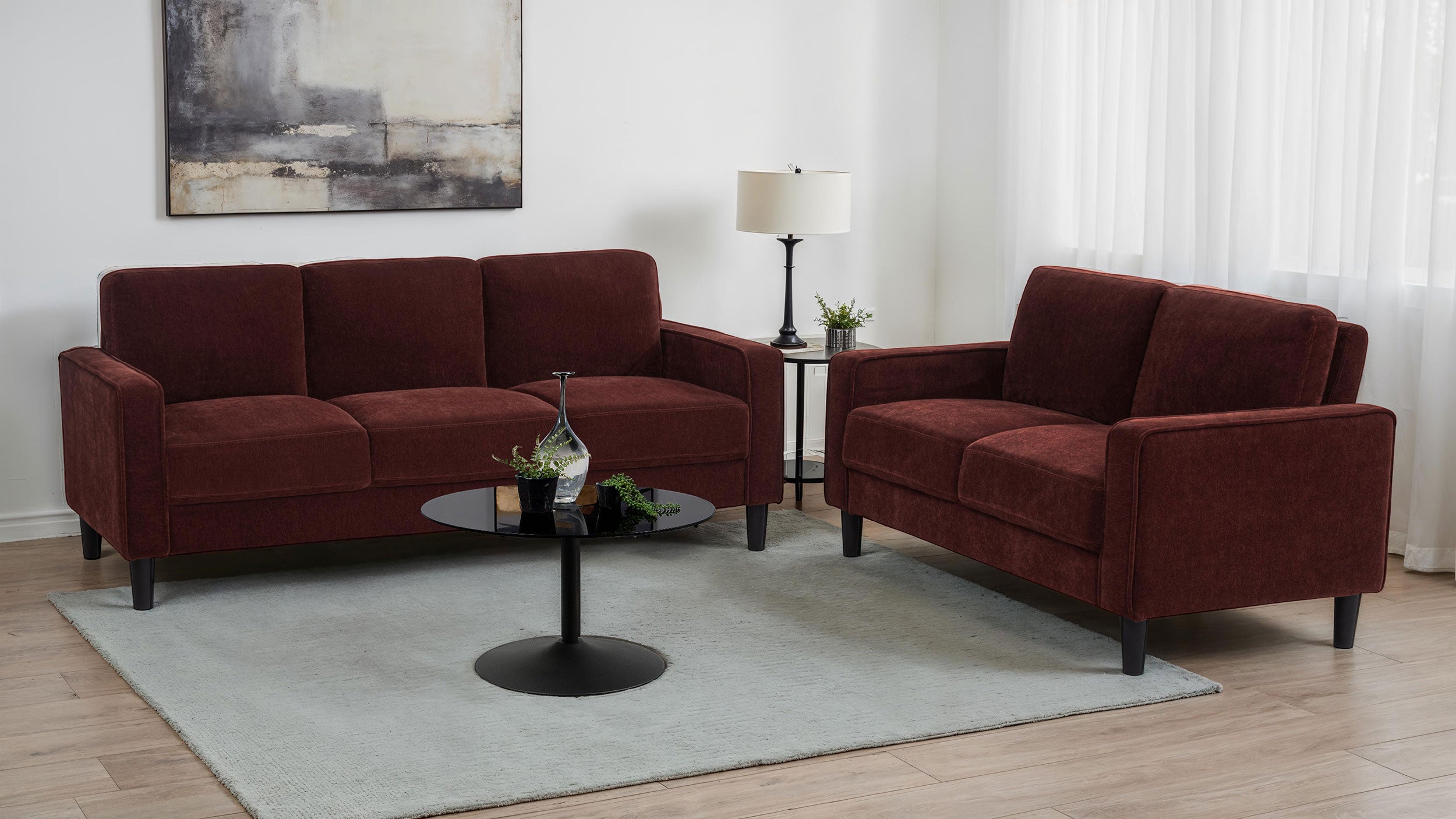 Ruth 77-inch Fabric Upholstered Track Arm Sofa Rust Red-