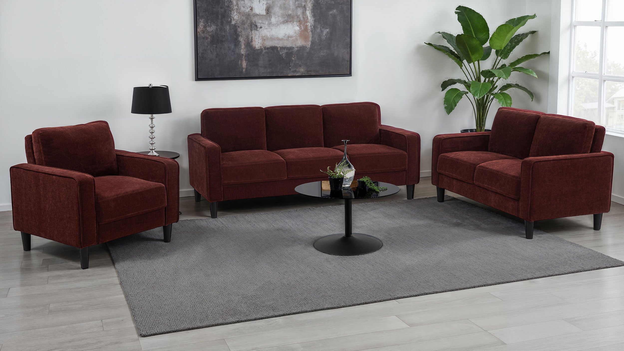 Ruth 77-inch Fabric Upholstered Track Arm Sofa Rust Red-