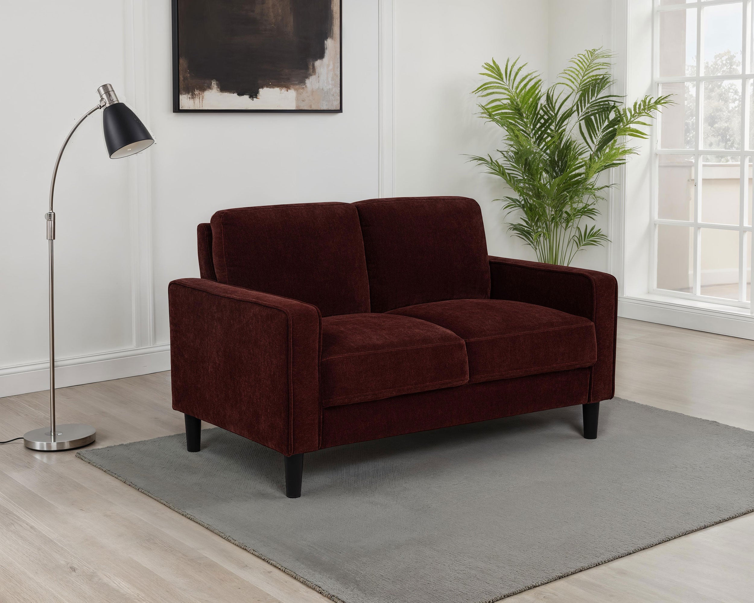 Ruth Fabric Upholstered Track Arm Loveseat Rust Red-