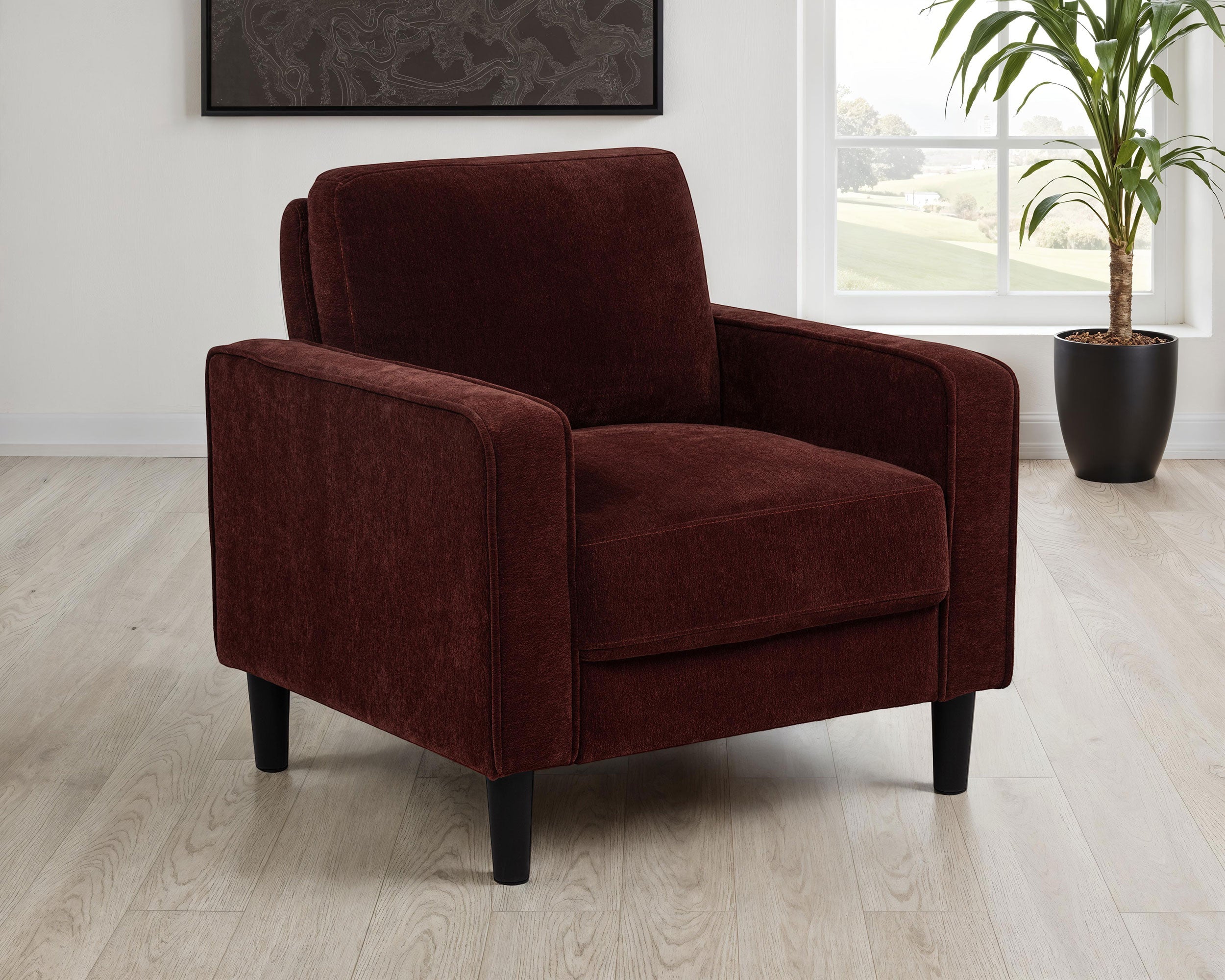 Ruth Fabric Upholstered Track Arm Accent Chair Rust Red-