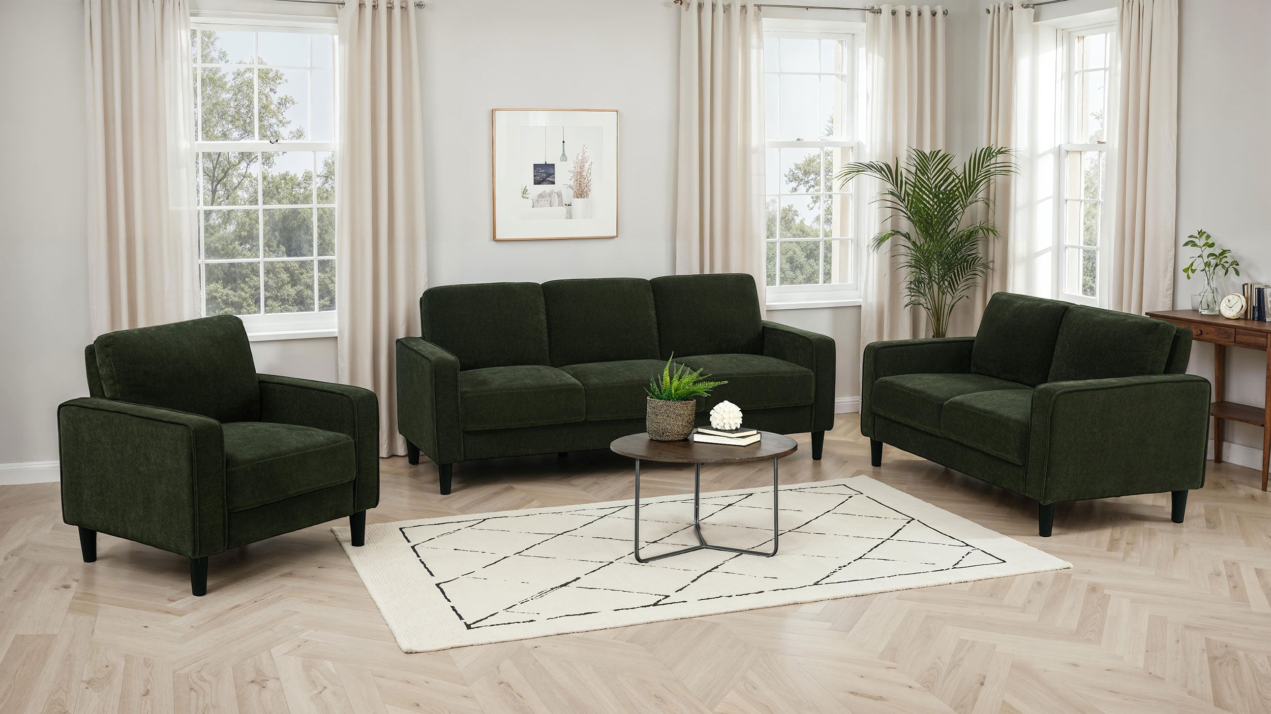 Ruth Fabric Upholstered Track Arm Accent Chair Matcha Green-