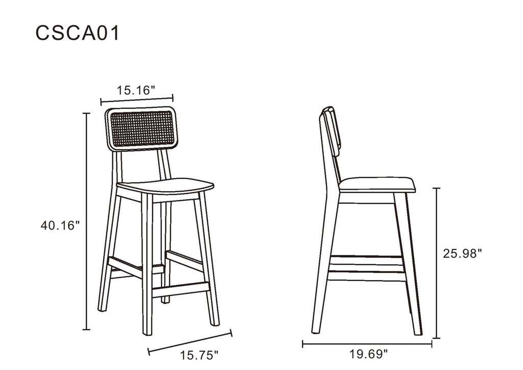 Versailles Cane Back Wood Counter Stool