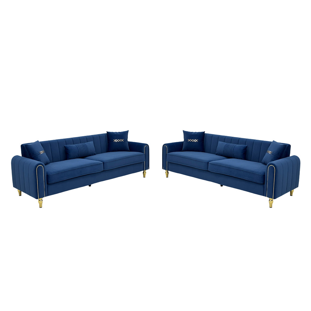 Vintage Blue Velvet 2-Piece Sofa Set