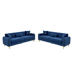 Vintage Blue Velvet 2-Piece Sofa Set