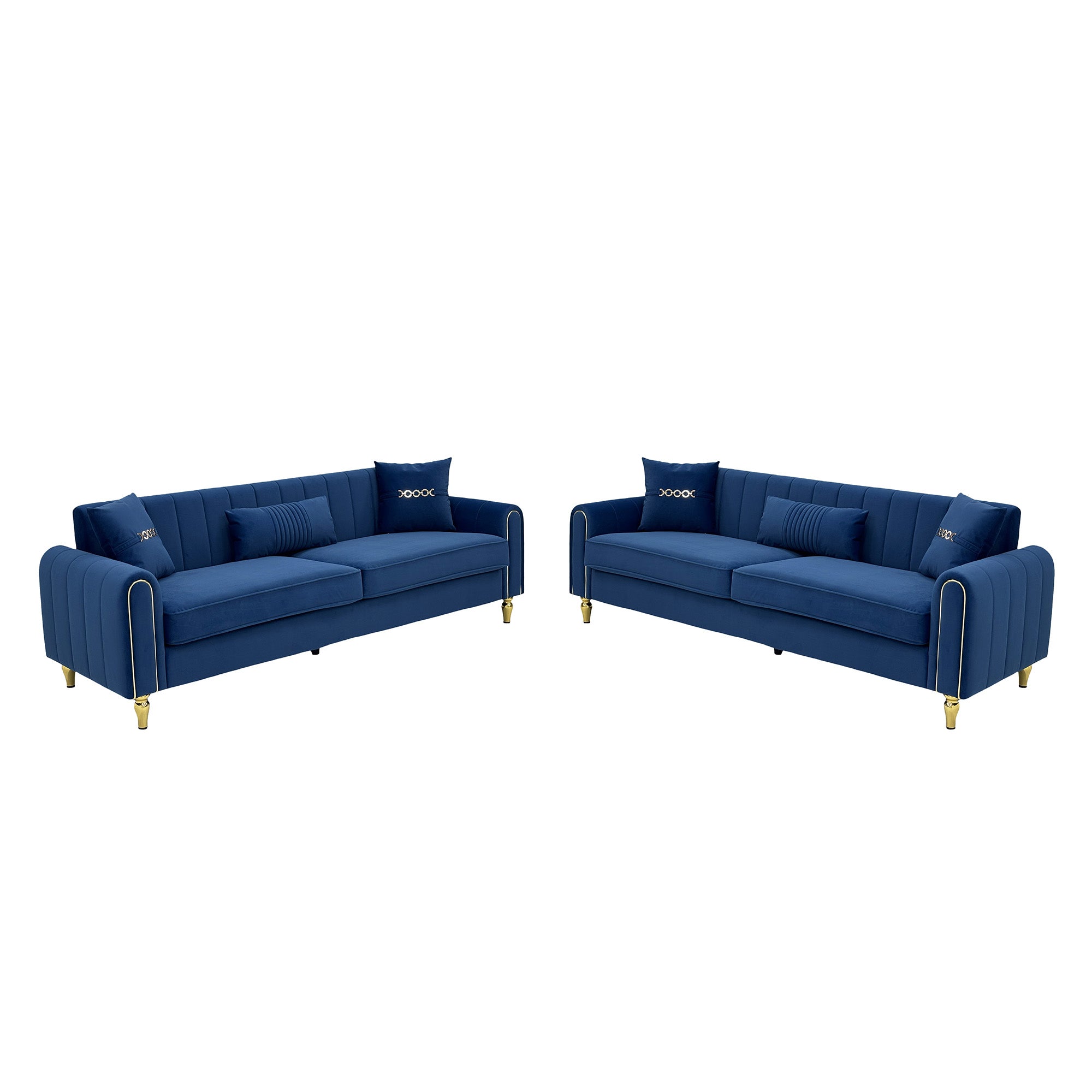 Vintage Blue Velvet 2-Piece Sofa Set
