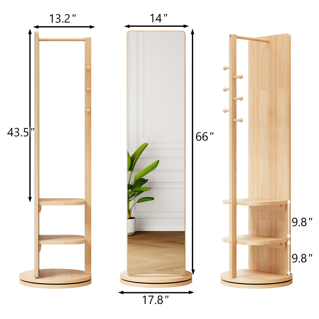 360° Rotating Multifunctional Full Length Mirror with Hook Storage Rack