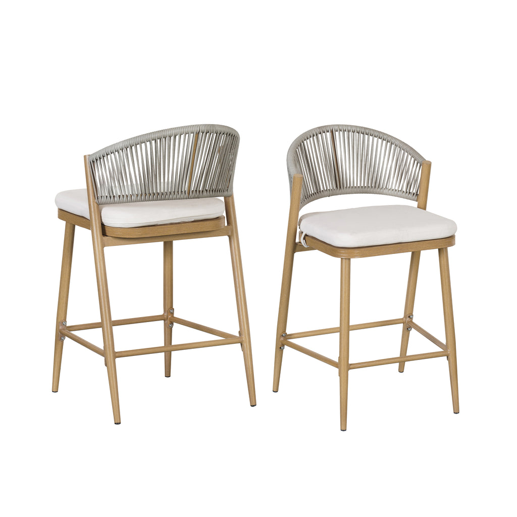 Outdoor 26" Seat Height Aluminum Frame Counter Stools with Rattan Backrest