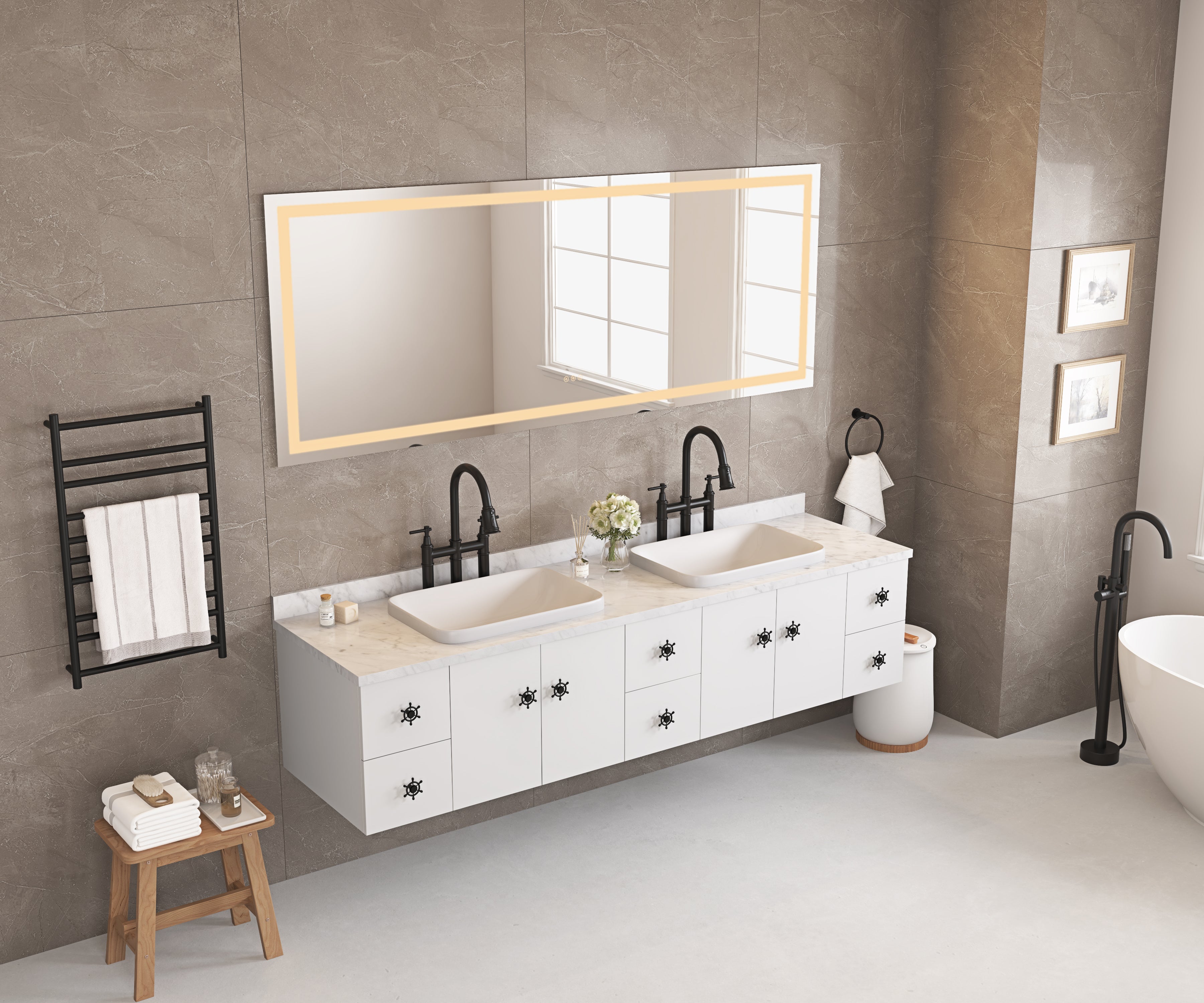 96 x 36 Inch LED Bathroom Mirror with Front and Backlight