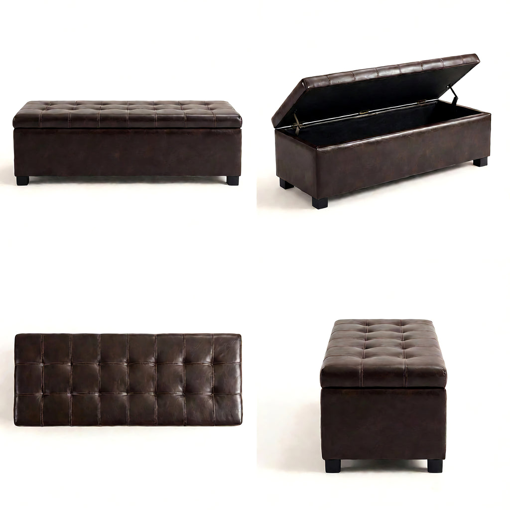 Tufted Storage Ottoman with Wooden Legs