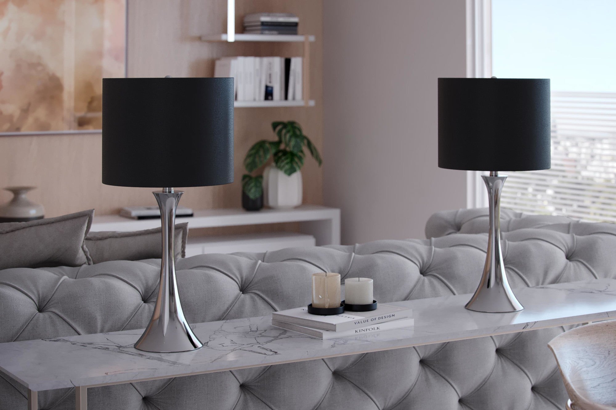 24" Contemporary Metal Table Lamp in Polished Nickel