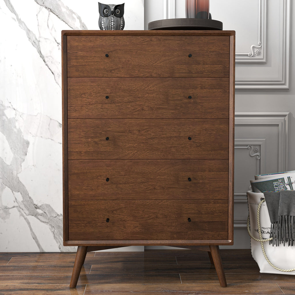 Caroline Mid Century Modern 5-Drawer Solid Wood Dresser