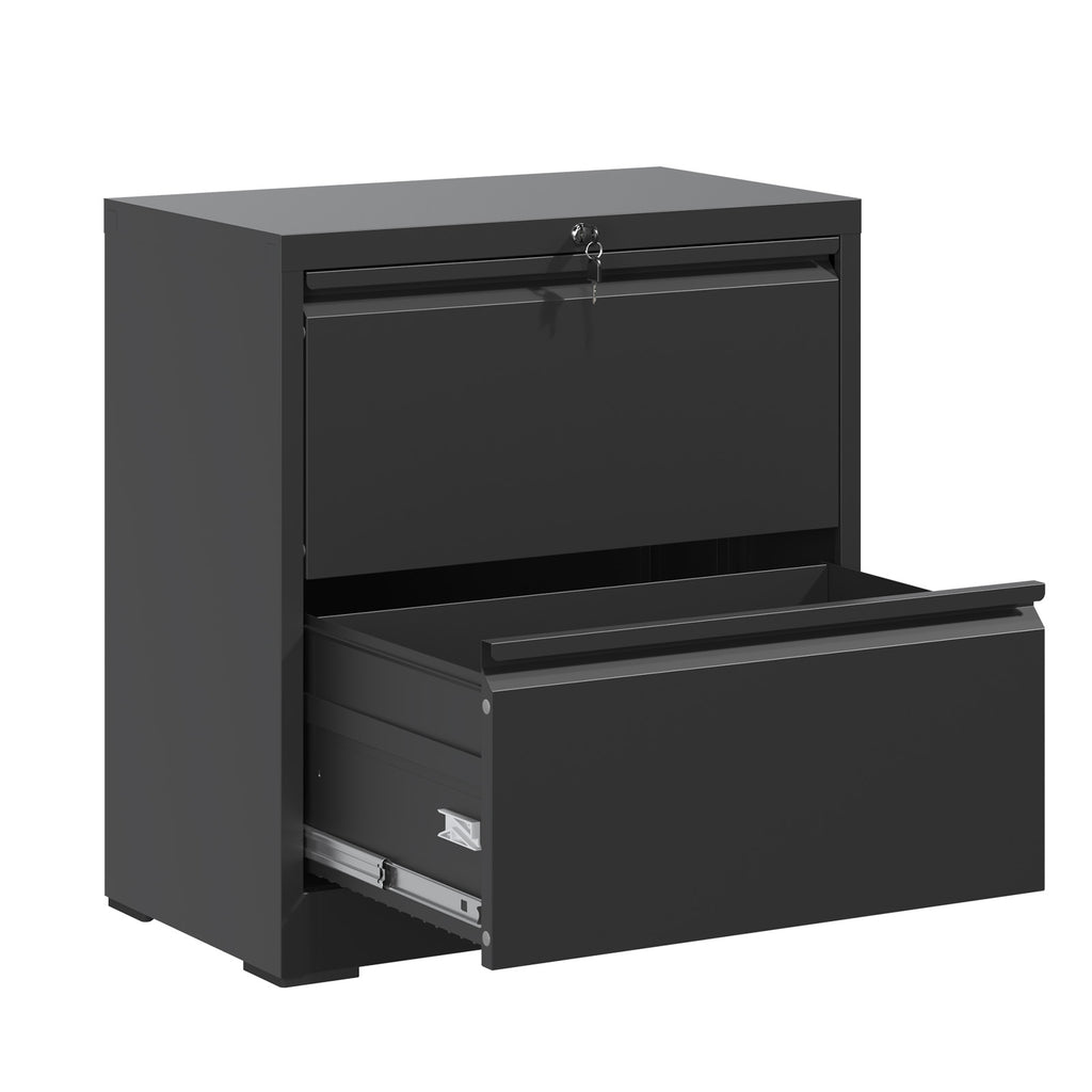2 Drawer Lateral File Cabinet with Lock - Black