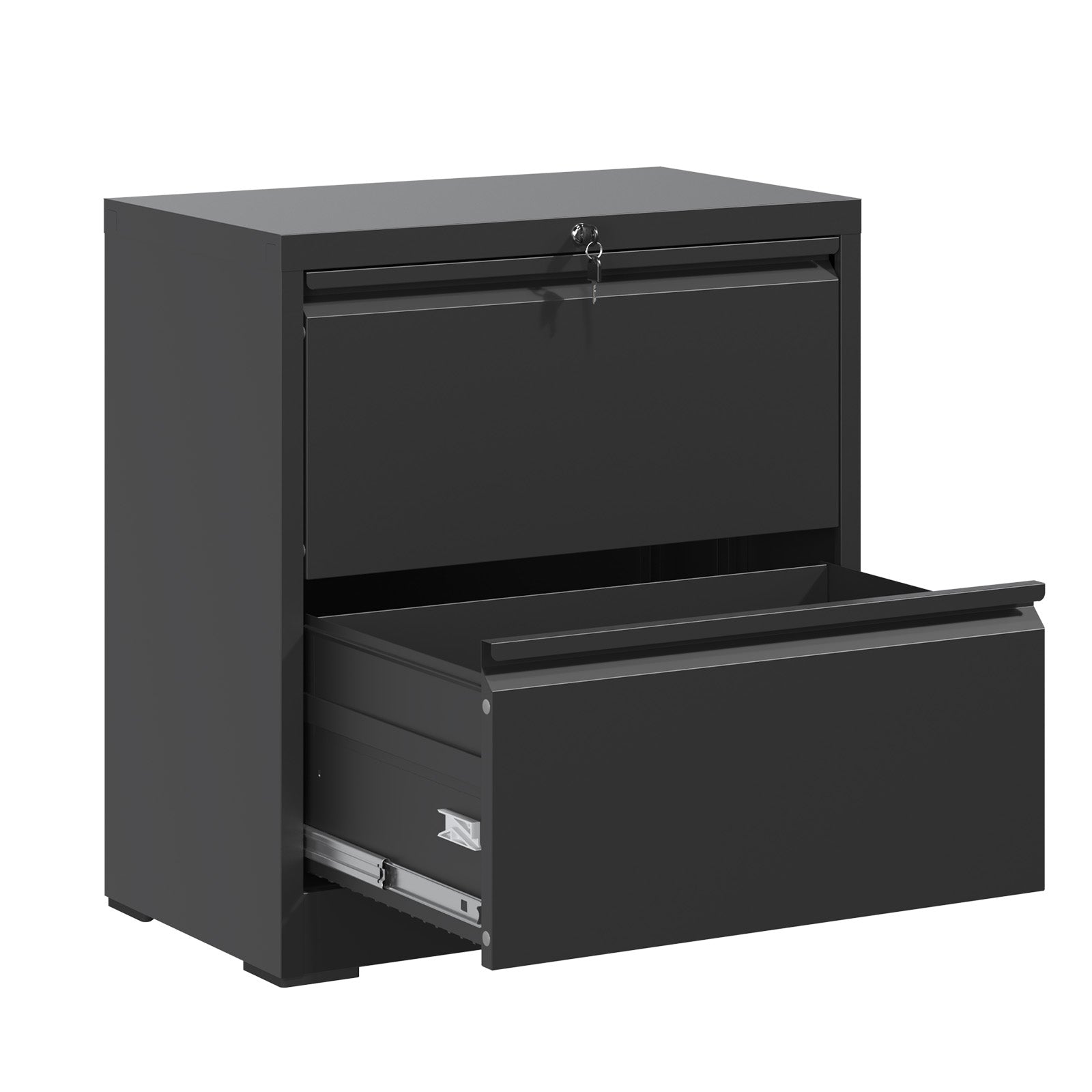 2 Drawer Lateral File Cabinet with Lock - Black