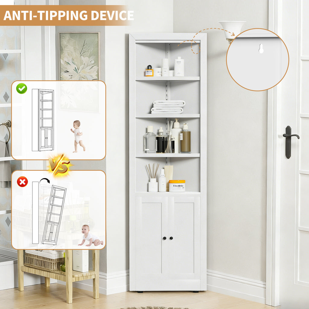 71" Tall Corner Storage Cabinet with 2 Doors and 6-Tier Shelves