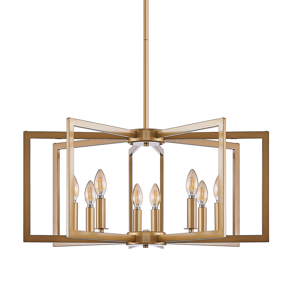 27" Modern Golden Geometric 8-Light Chandelier