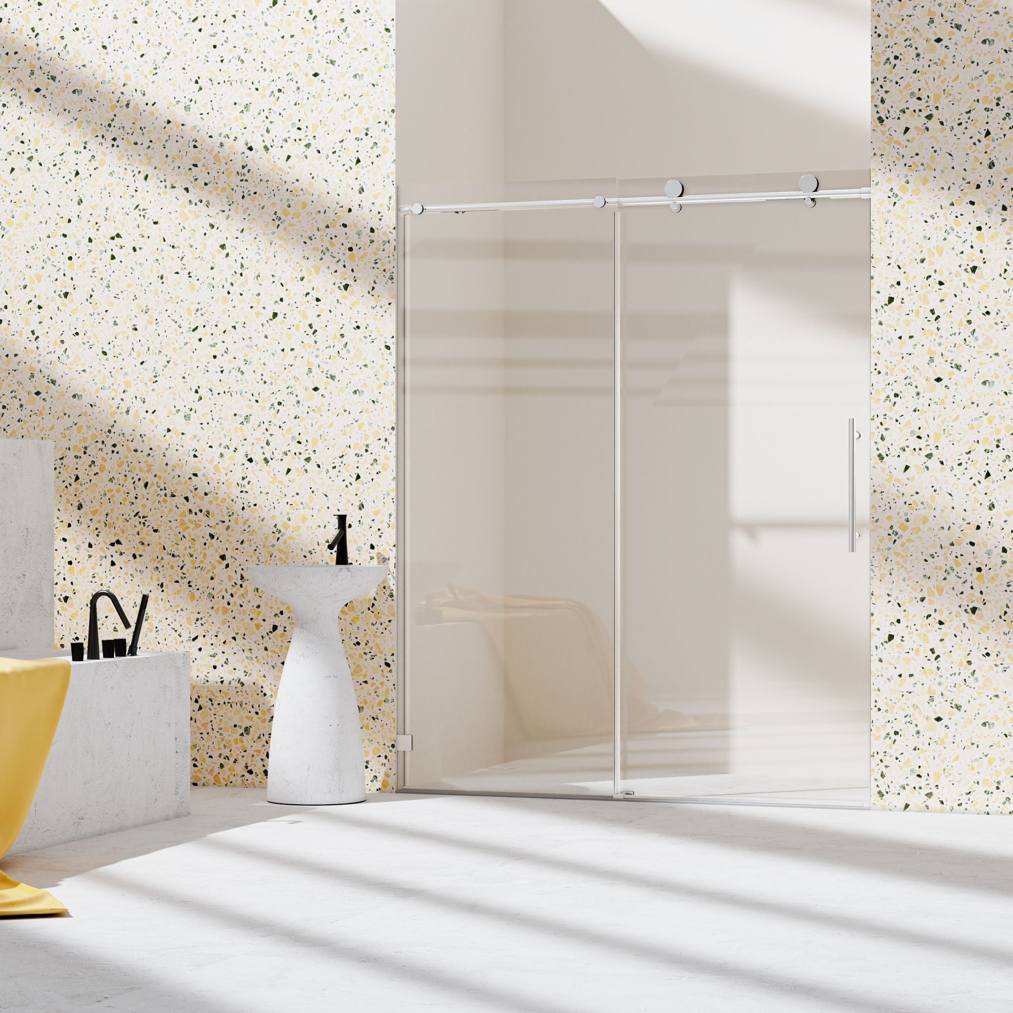 Frameless Single Sliding Soft Close Shower Doors, 5/16" Sgcc Tempered Glass