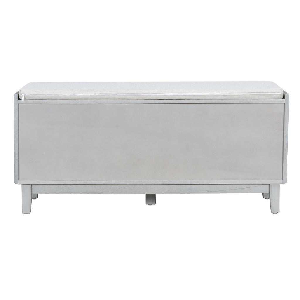 TREXM Boho Rattan Entryway Bench with Storage