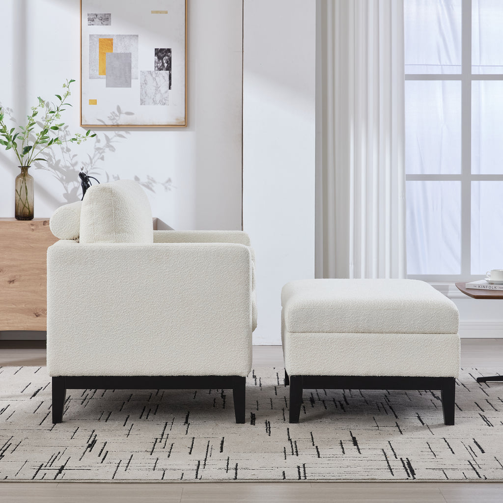 35.4" Wide Farmhouse Performance Upholstered Arm Chair with Ottoman