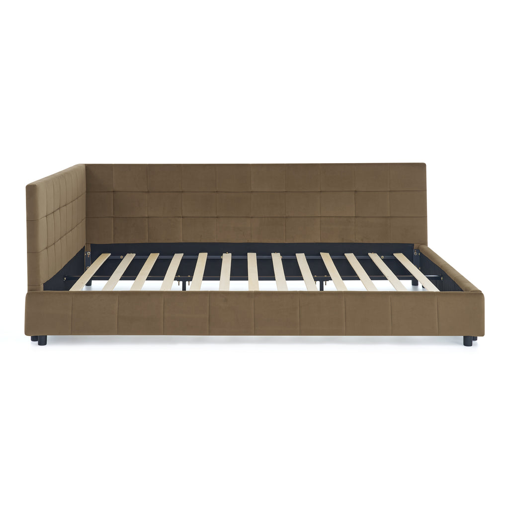 Queen Size Upholstered Tufted Bed Frame in Velvet Brown