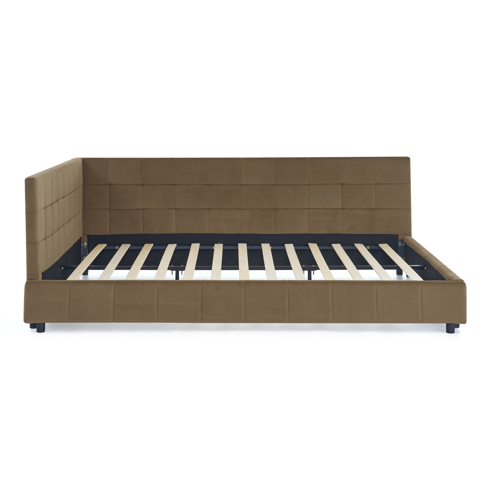 Queen Size Upholstered Tufted Bed Frame in Velvet Brown
