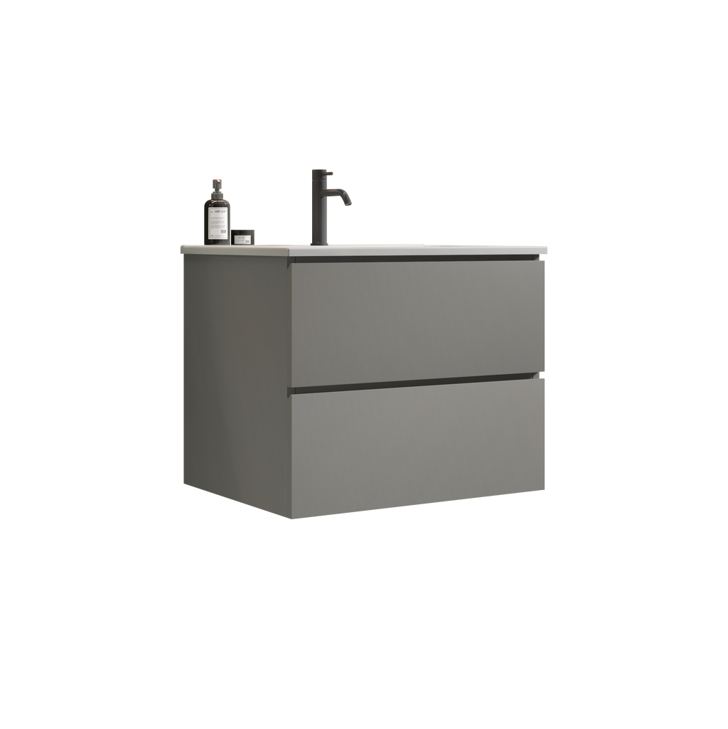 TIA 24-Inch Wall Mounted Bathroom Vanity, Gray, Ceramic Sink