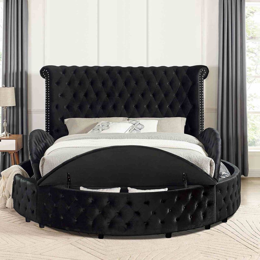 Glam 1pc Queen Size Bed Round Storage