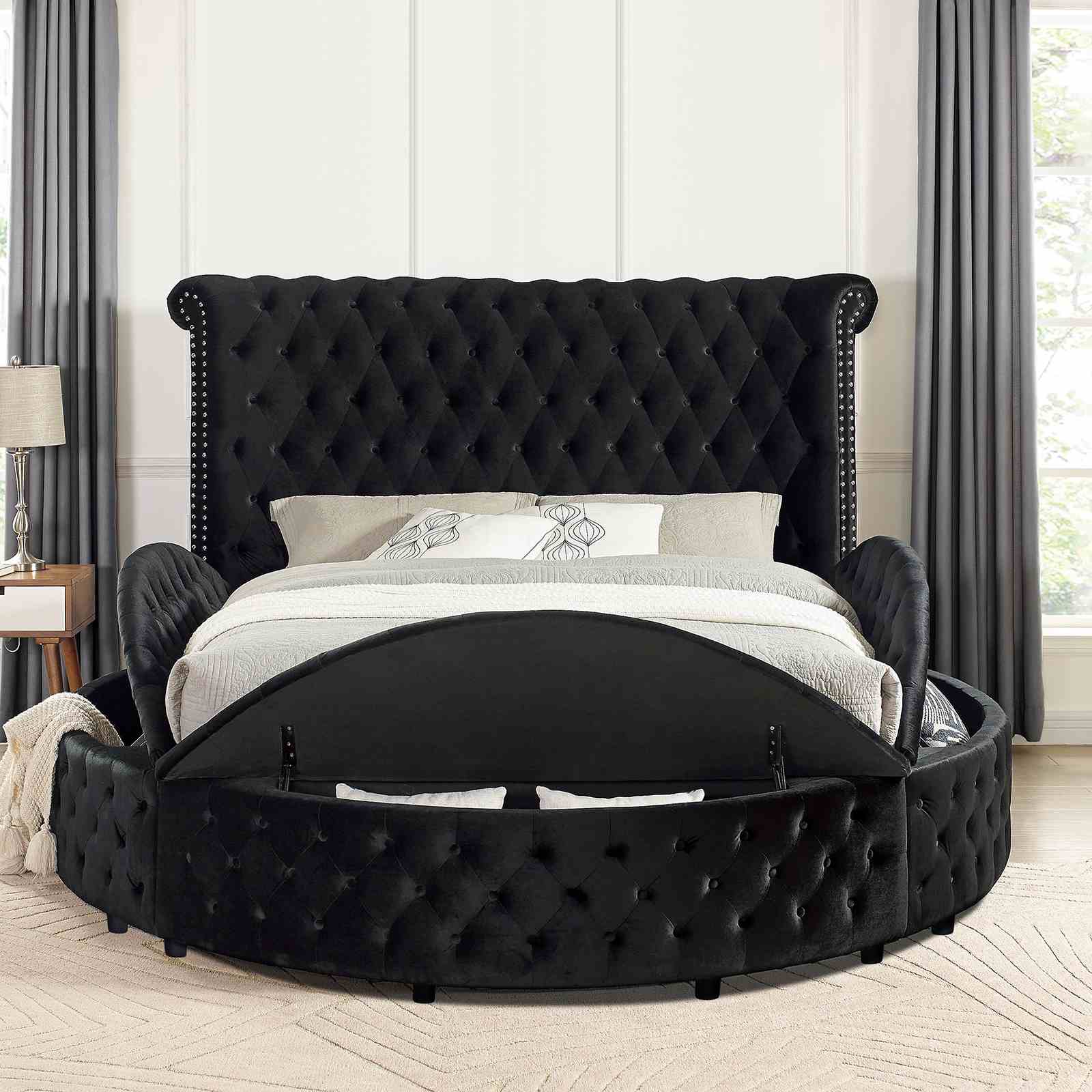Glam 1pc Queen Size Bed Round Storage