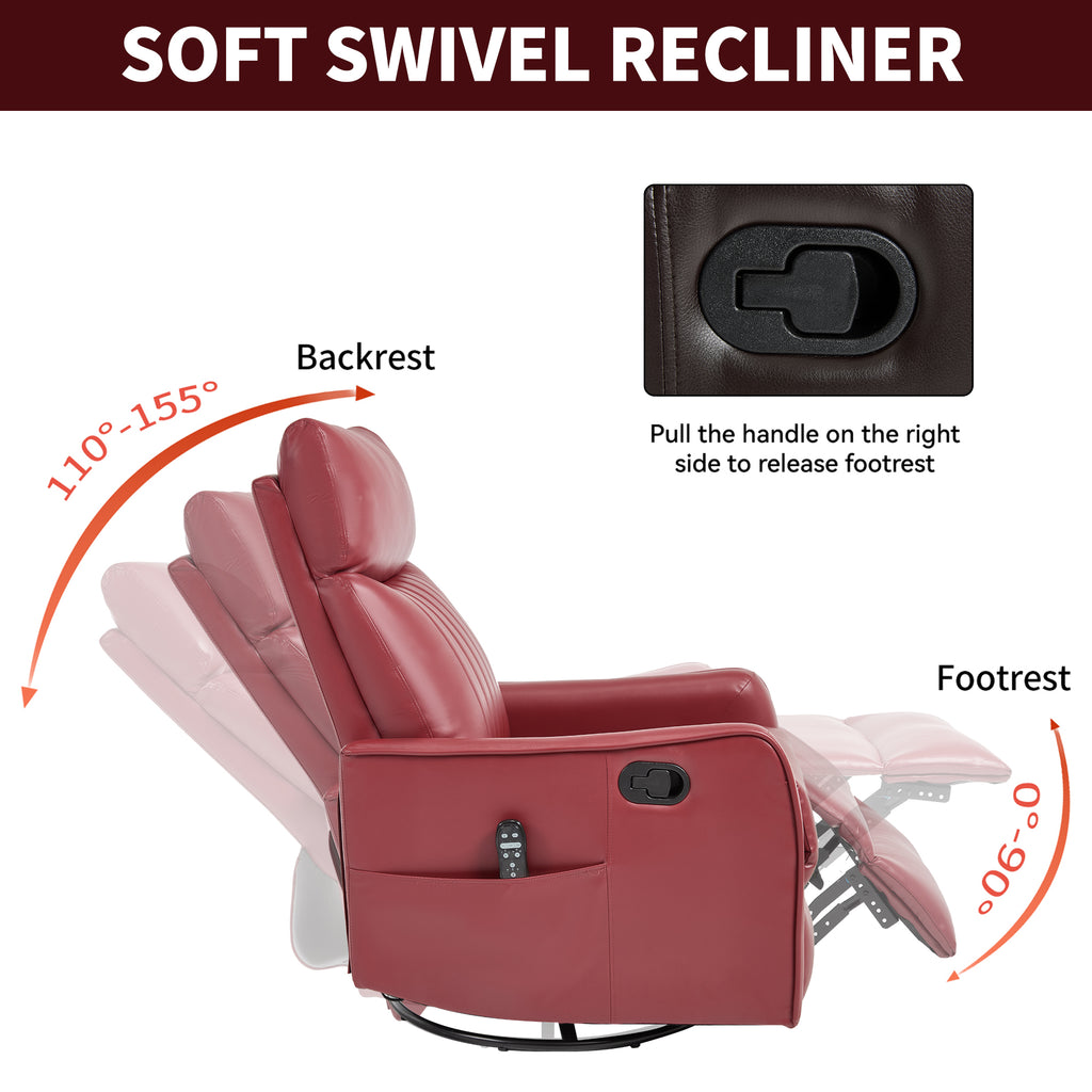 Red Faux Leather Heat Massage Manual Recliner Chair