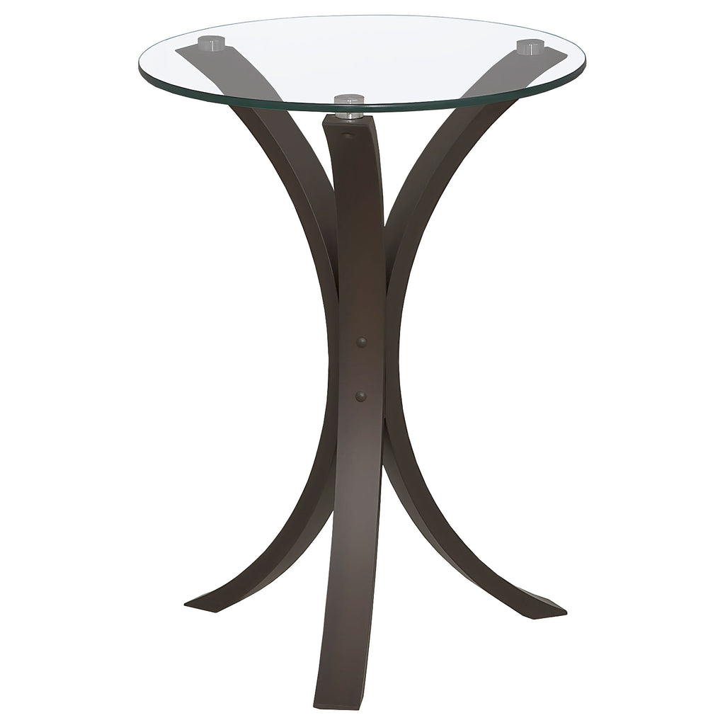 Helena Cappuccino Round Glass Top Accent Side Table