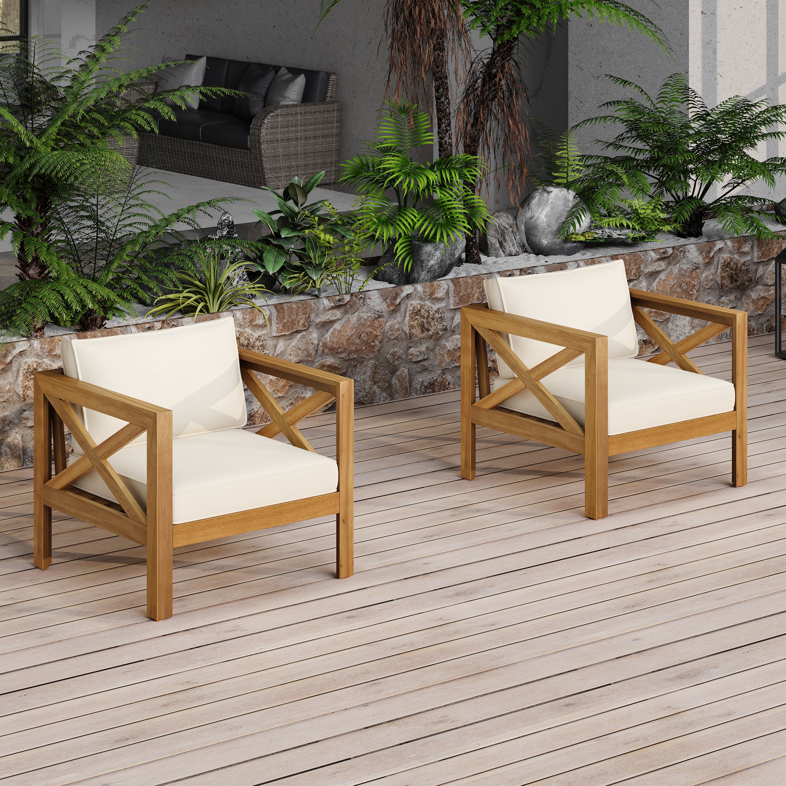Patio Conversation Set, Outdoor Wood Leisure Seat (Set of 2)