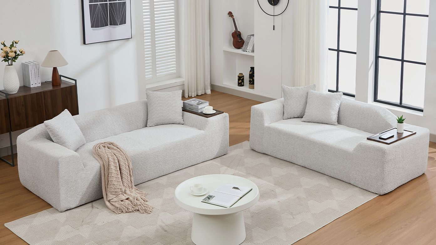 2 Piece Boucle Cloud Sofa Set