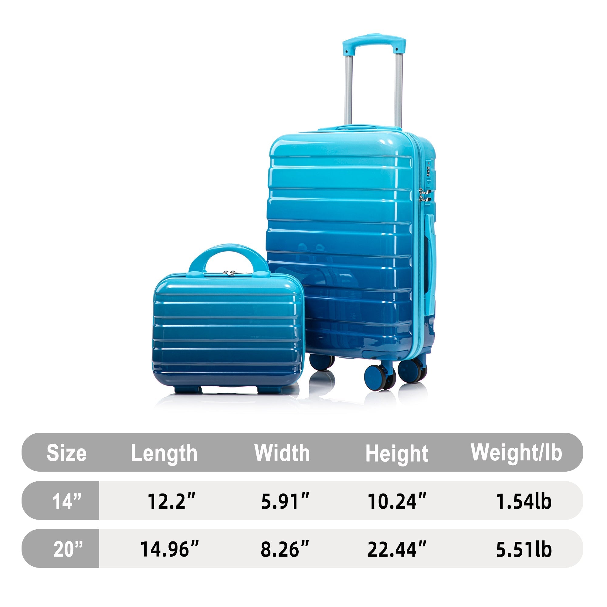 14'/20' 2-Piece PC Spinner Wheel Luggage Set with Gradient Color and Lock