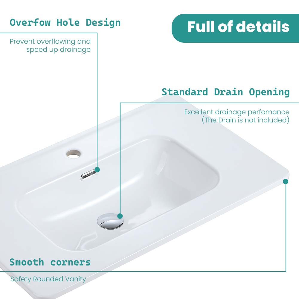 Glossy White Ceramic Integrated Basin