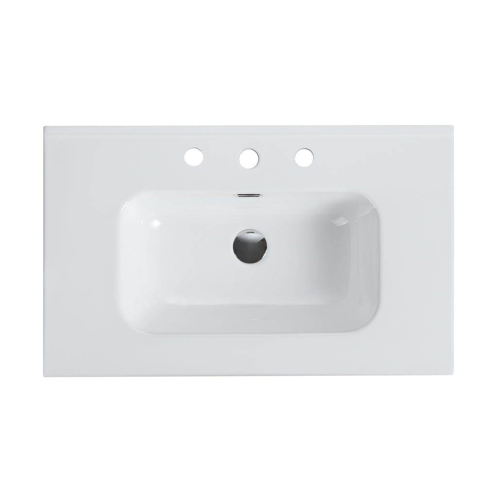 Glossy White Ceramic Integrated Bathroom Sink
