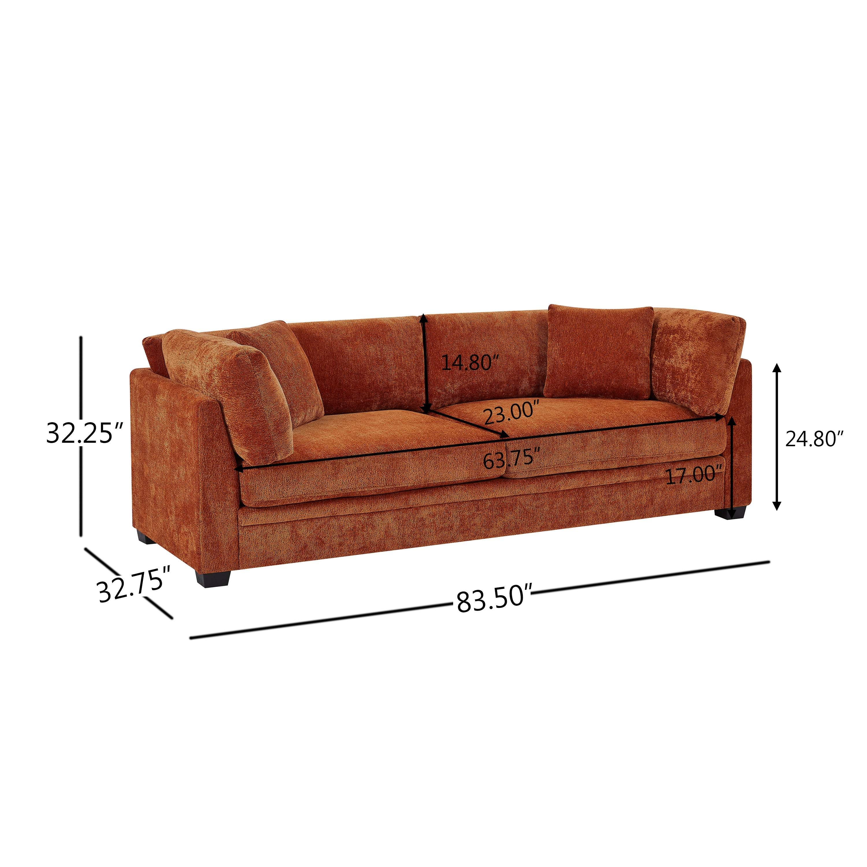 83.50" Modern Flared Arms Sofa (Caramel)