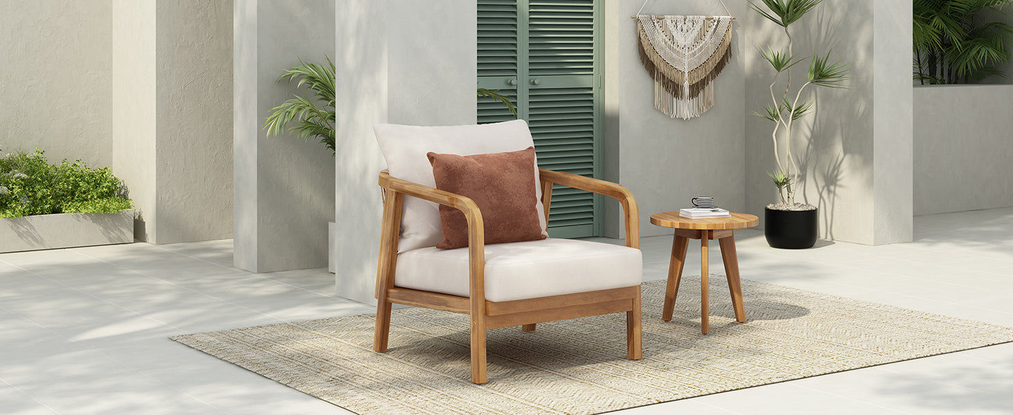 28" Outdoor Lounge Chair with Woven Backrest