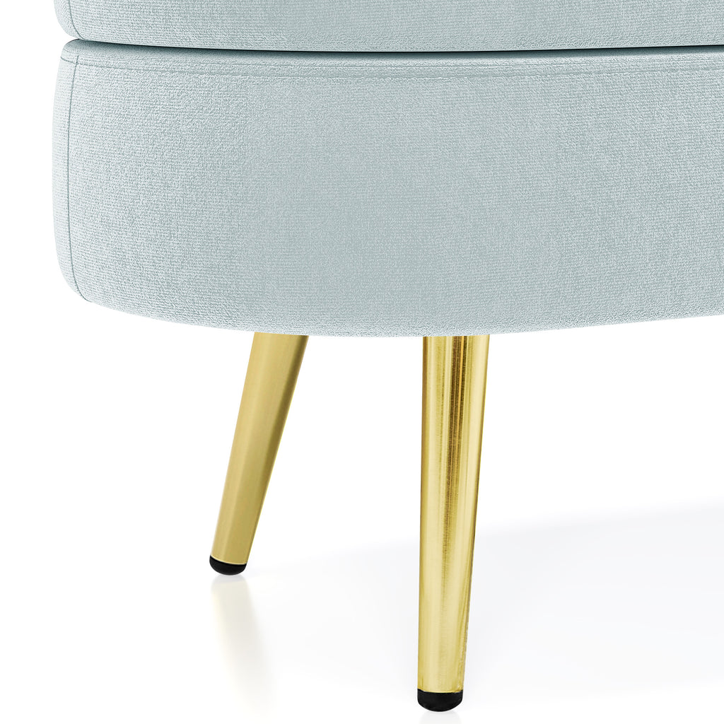 Ottoman Oval Storage Bench, Flannel with Metal Legs-Cyan